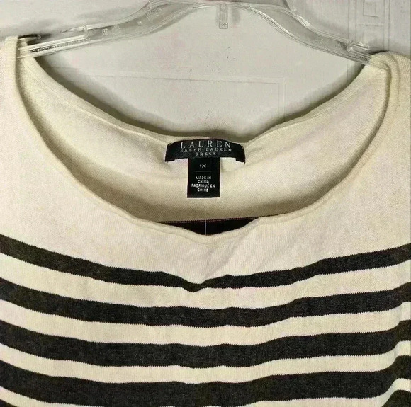 Lauren Ralph Lauren Cotton Knit Gray Striped Round Neck 3/4 Sleeve Midi Dress 1X - Picture 4 of 14